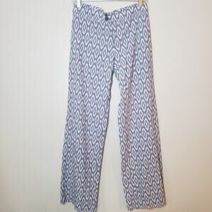 Willi Smith Linen Viscose Pants Straight Leg Blue & White Geometric Size 2
